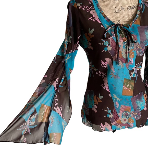 KLD Open Shoulder Sheer Tunic Blouse Small - Picture 9 of 16